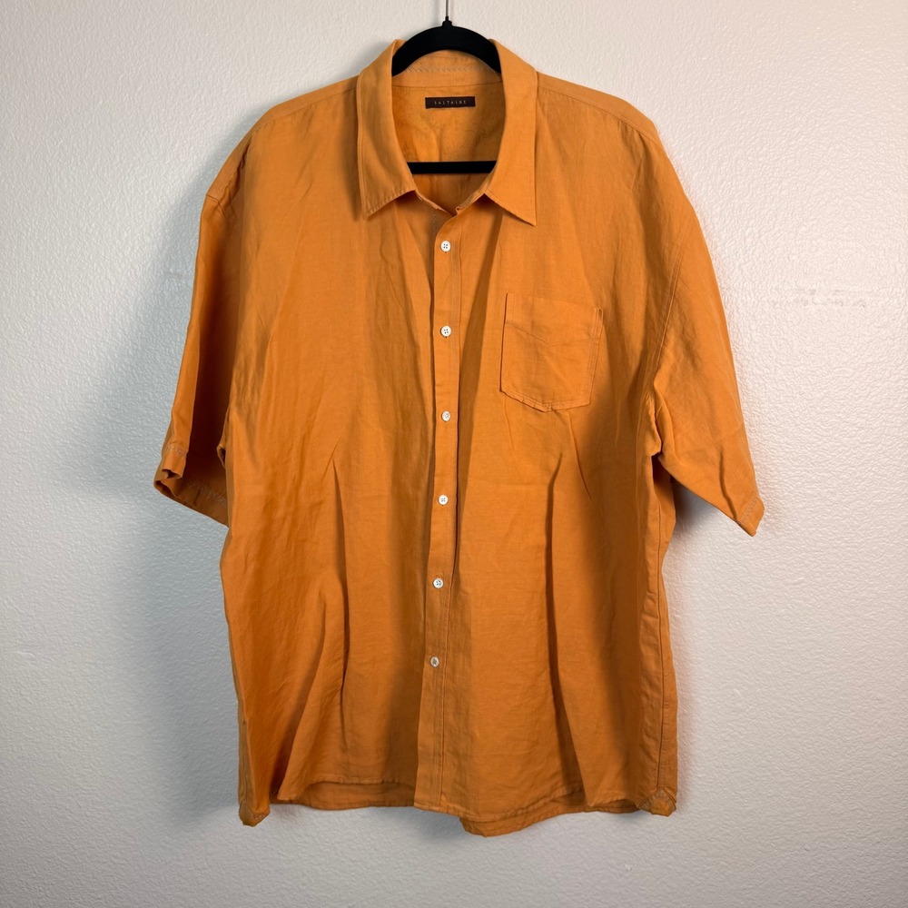 Saltaire Button Down Shirt‎ Mens Summer XL Orange Cotton Linen Beach Vacation